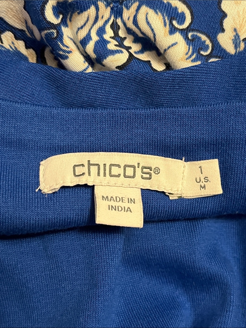 Chico's Cobalt Blue V-Neck Tunic with White Floral Accent - Picture 4 of 5